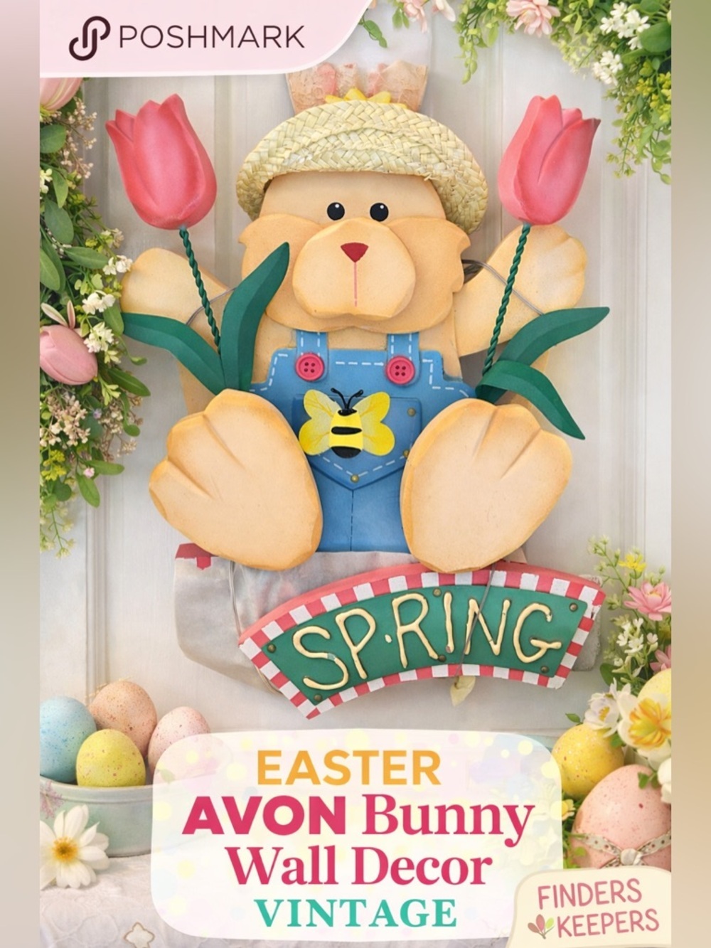 80’s Avon Spring Bunny Wall Decor in Pink, Yellow, Blue, Green
